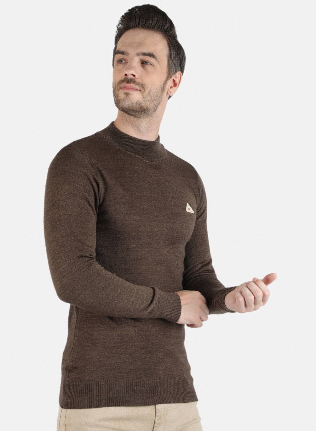 Men Brown Solid Pullover