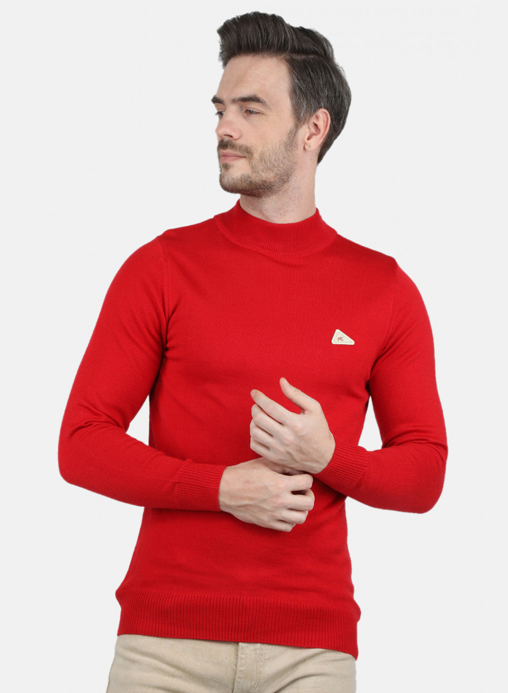 Men Red Solid Pullover