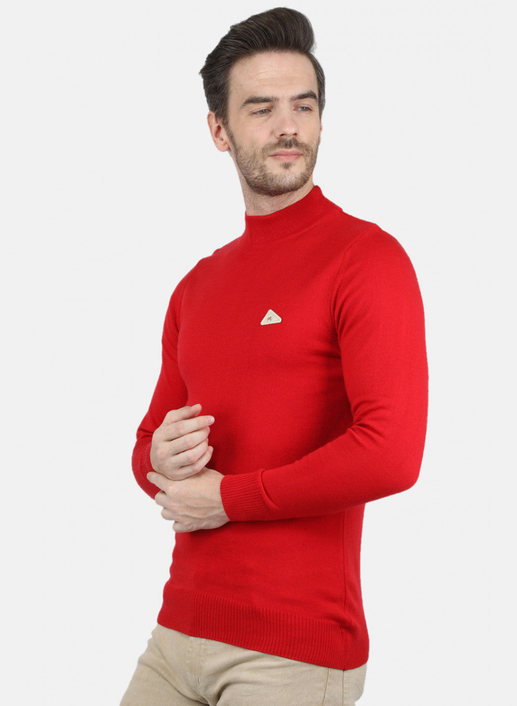 Men Red Solid Pullover