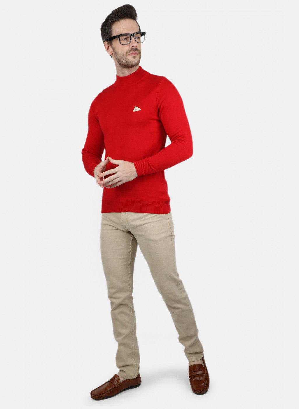 Men Red Solid Pullover