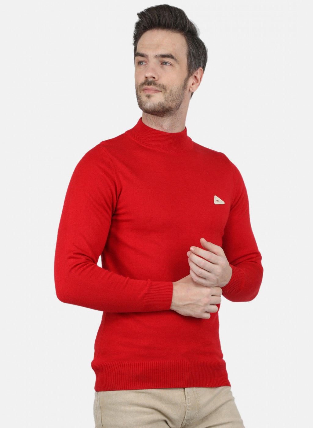 Men Red Solid Pullover