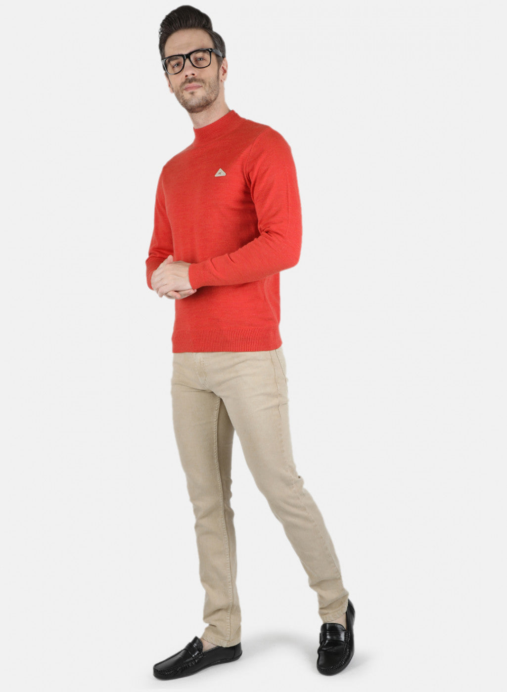 Men Orange Solid Pullover