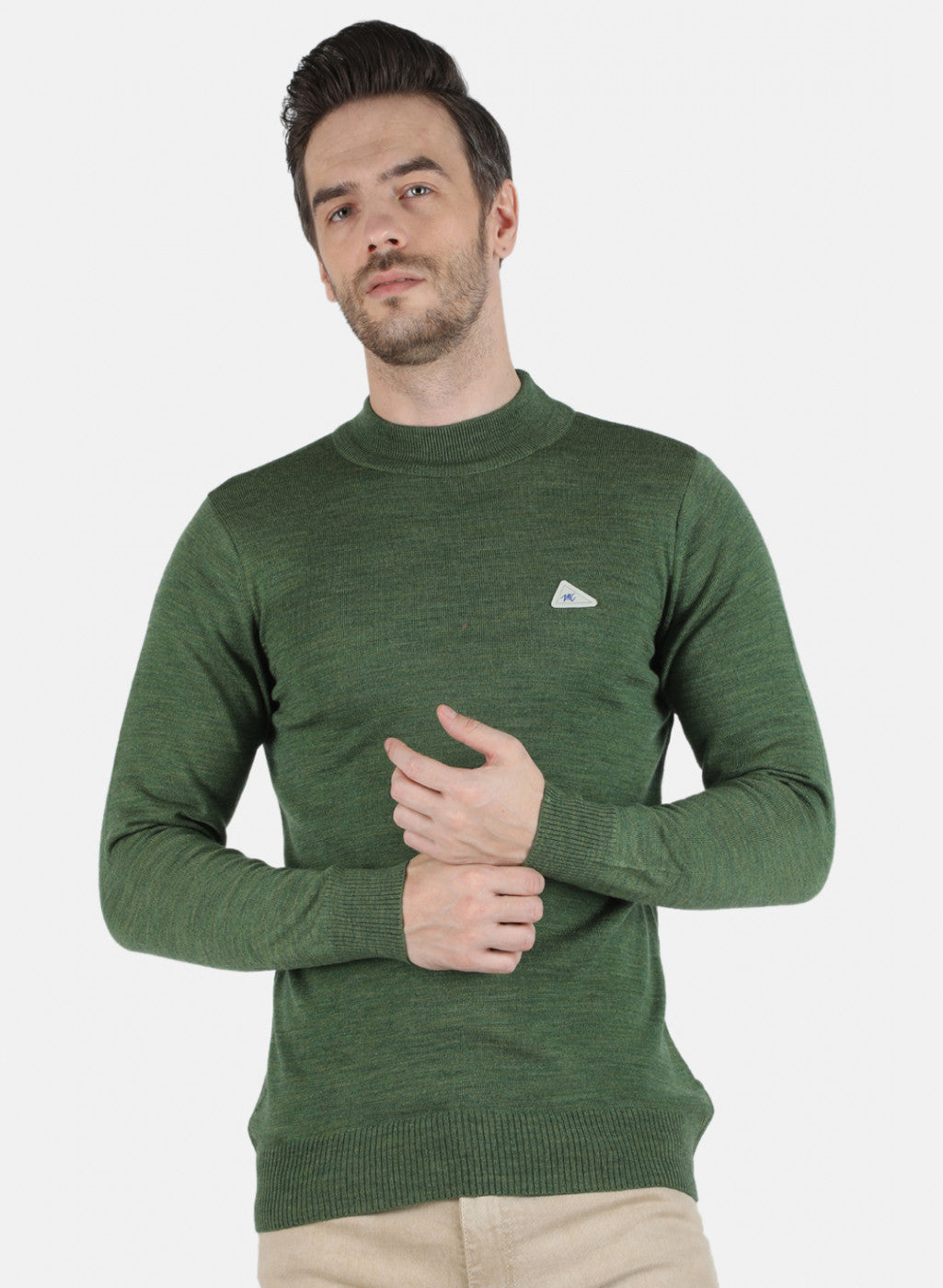 Men Olive Solid Pullover