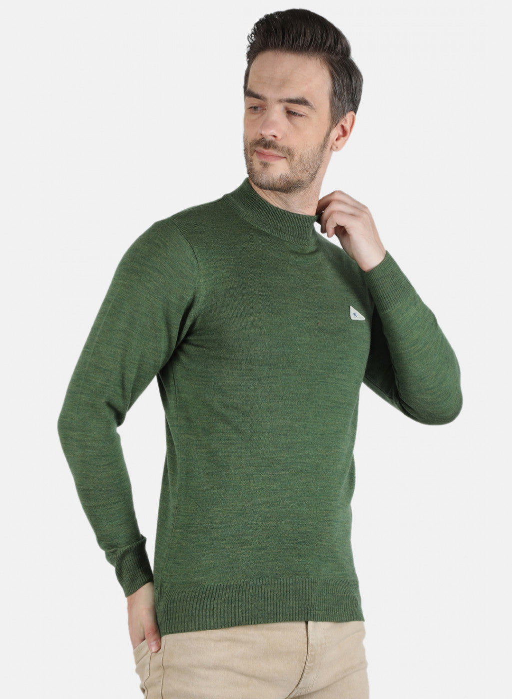 Men Olive Solid Pullover