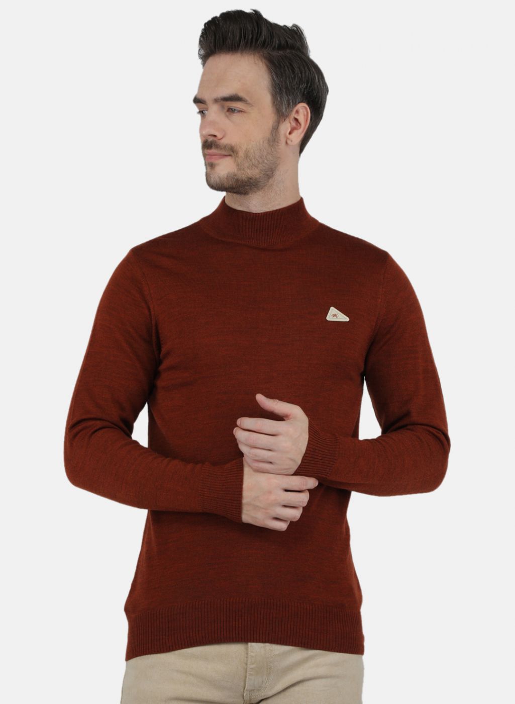 Men Brown Solid Pullover