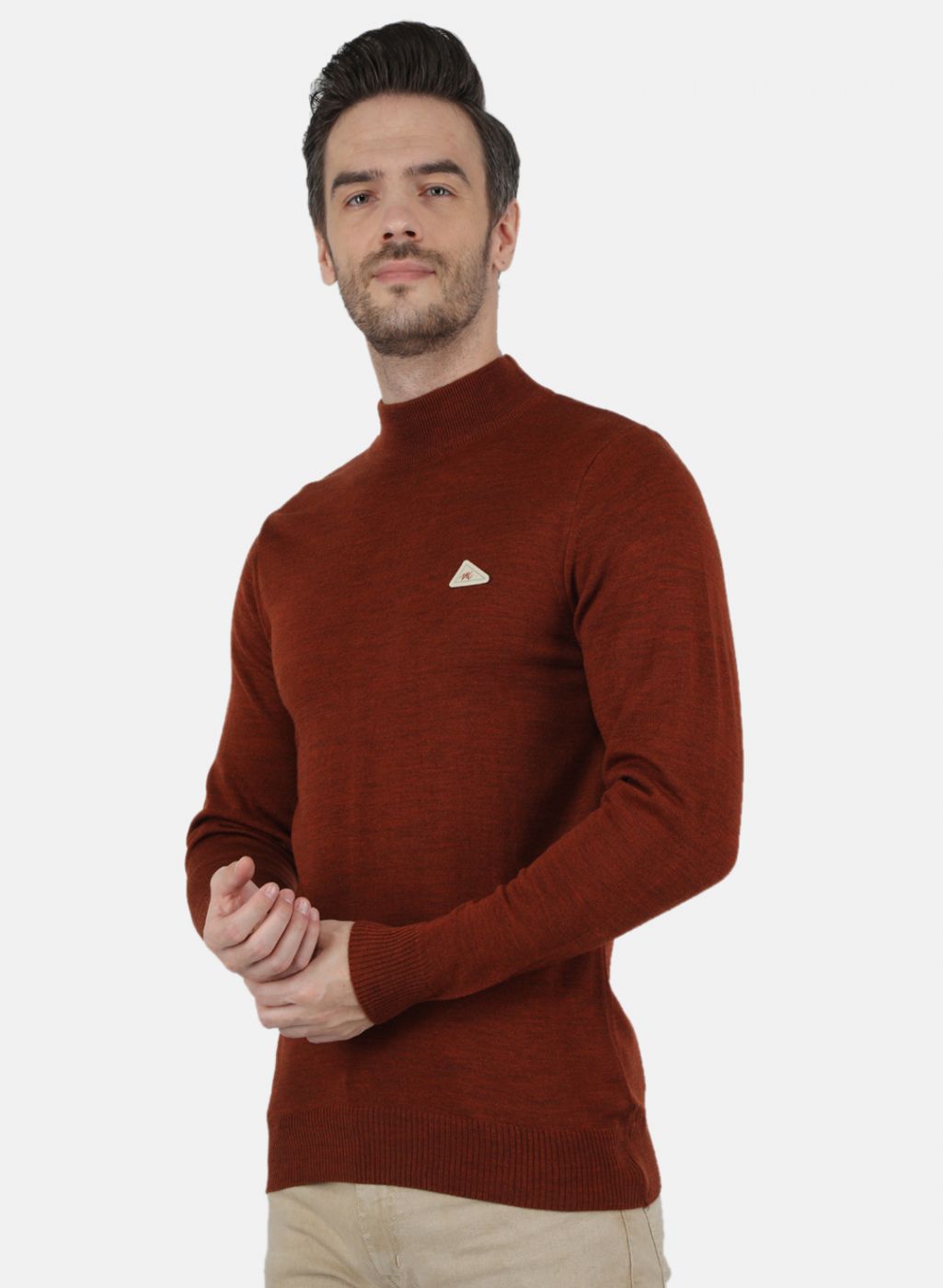 Men Brown Solid Pullover