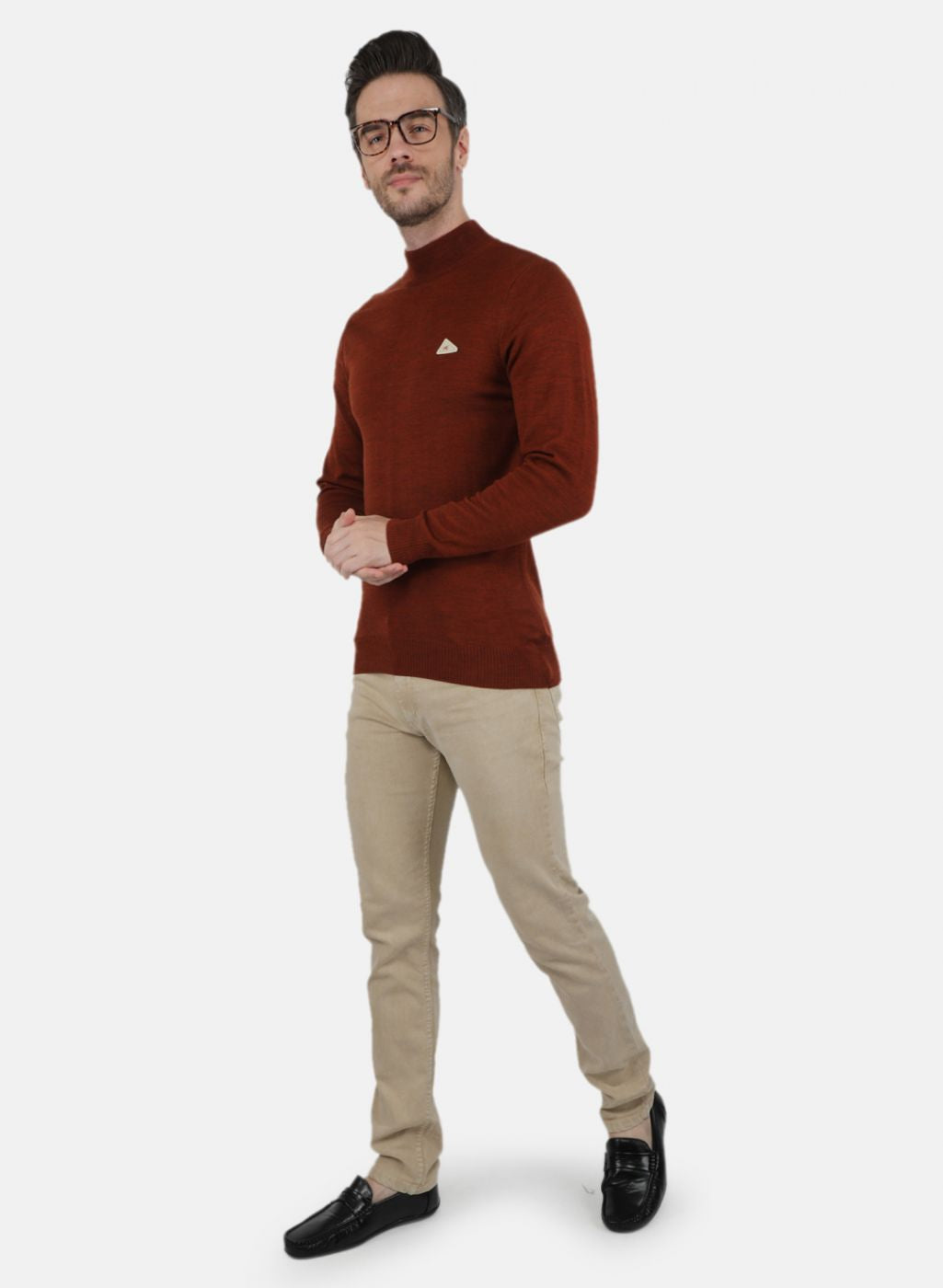 Men Brown Solid Pullover