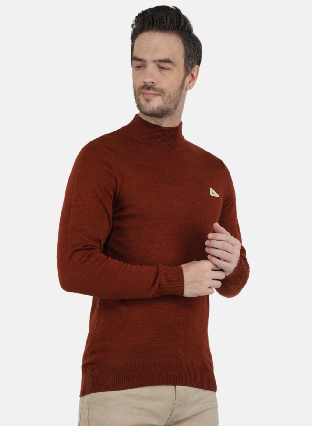 Men Brown Solid Pullover