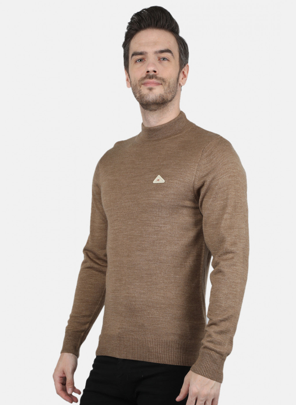 Men Khaki Solid Pullover