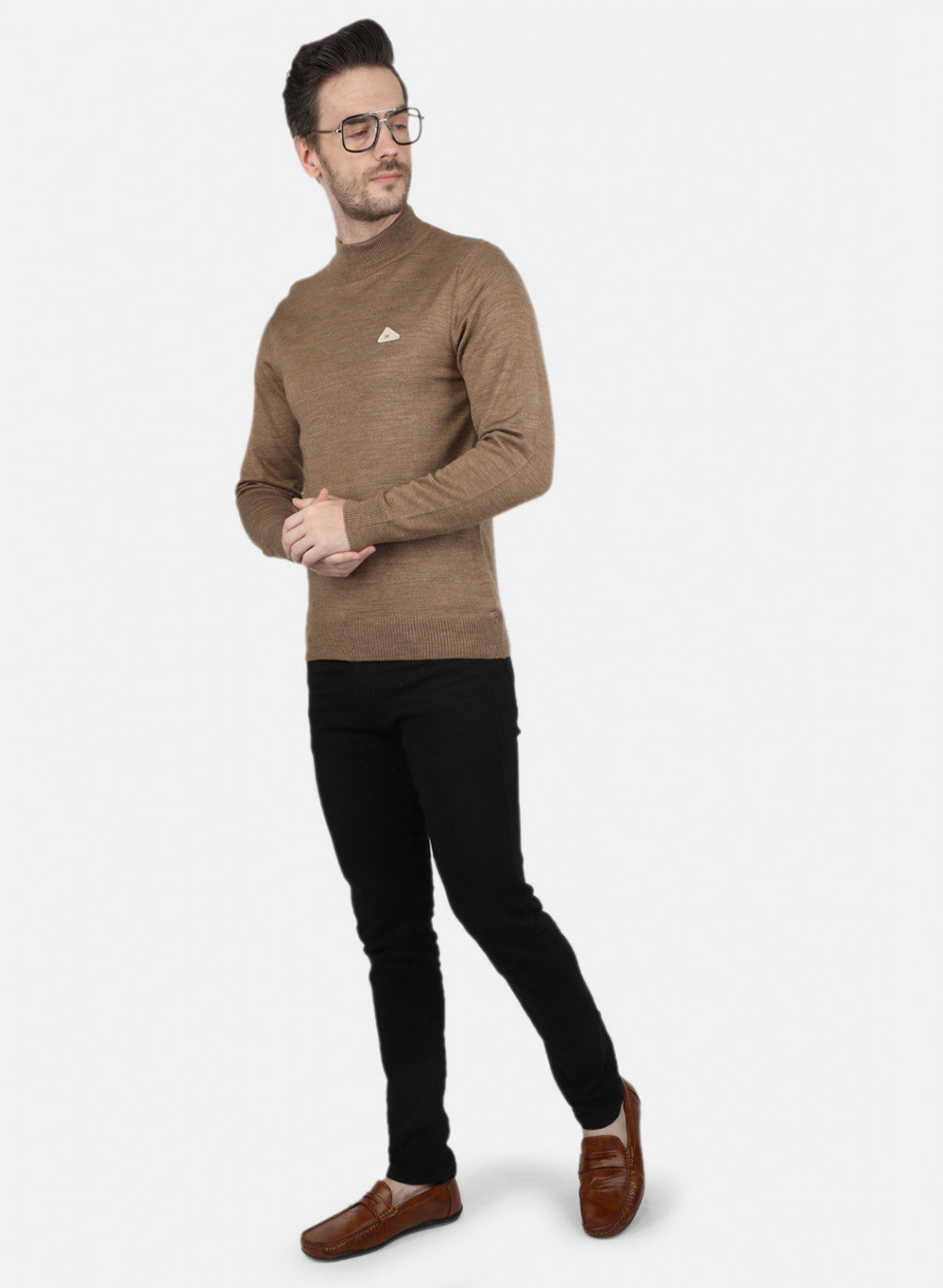 Men Khaki Solid Pullover