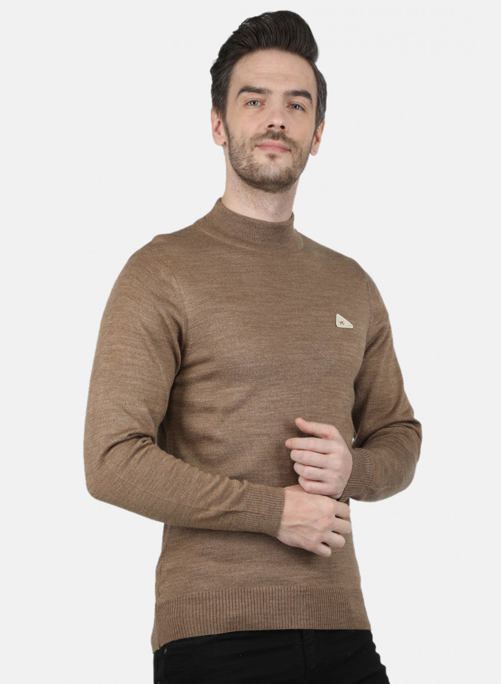 Men Khaki Solid Pullover