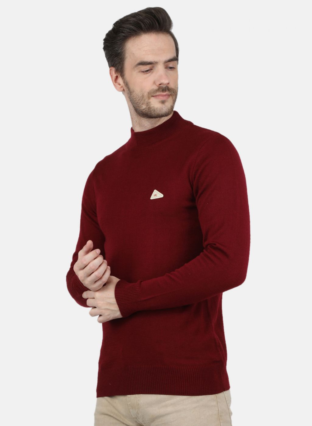 Men Maroon Solid Pullover