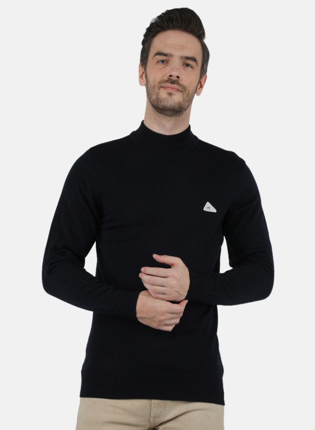 Men NAvy Blue Solid Pullover