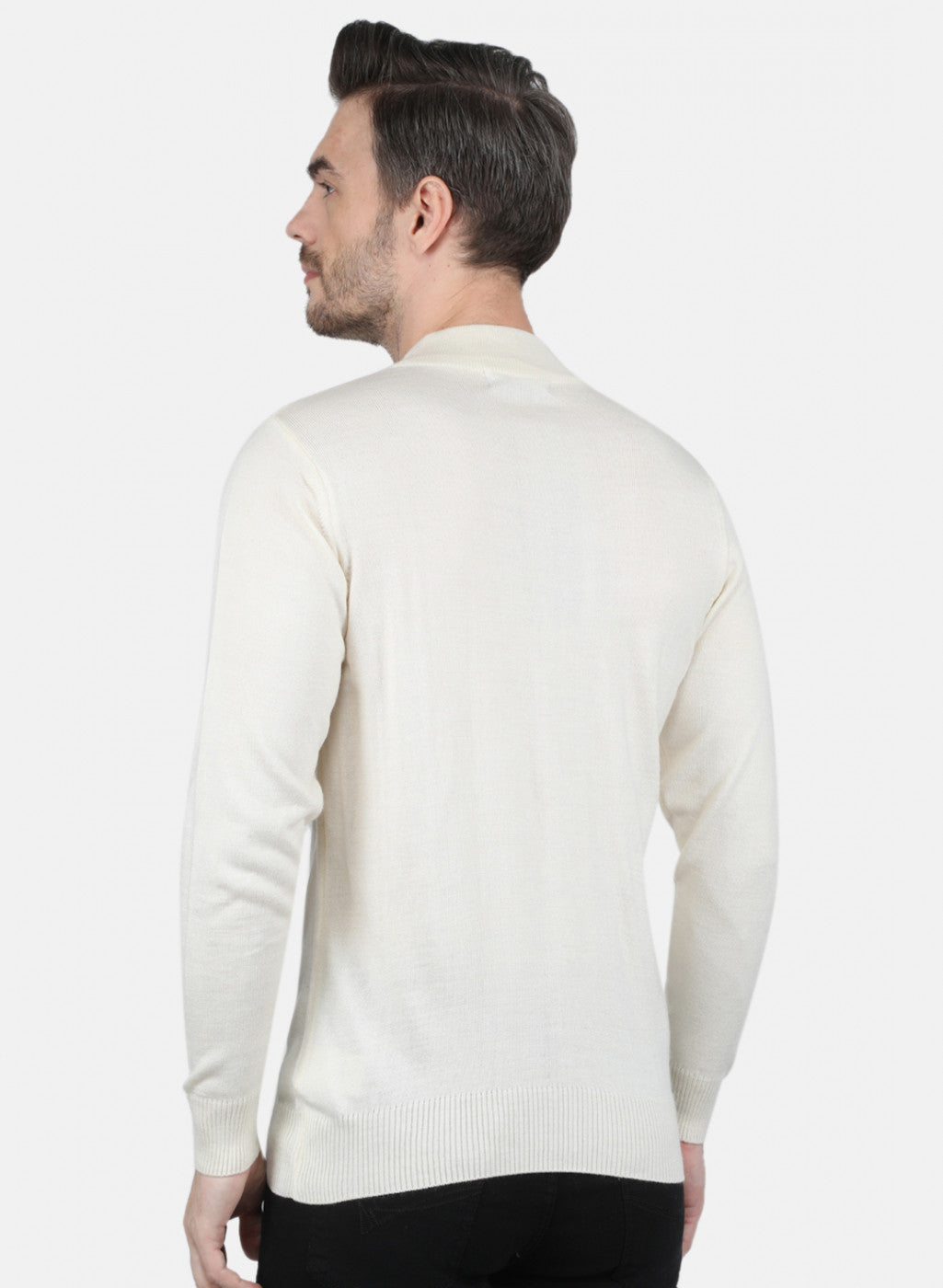 Men Off White Solid Pullover