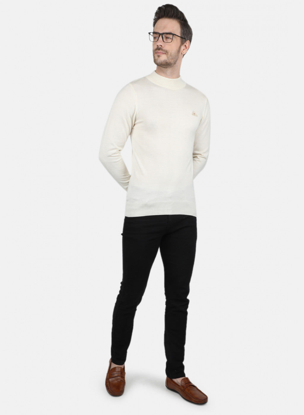 Men Off White Solid Pullover