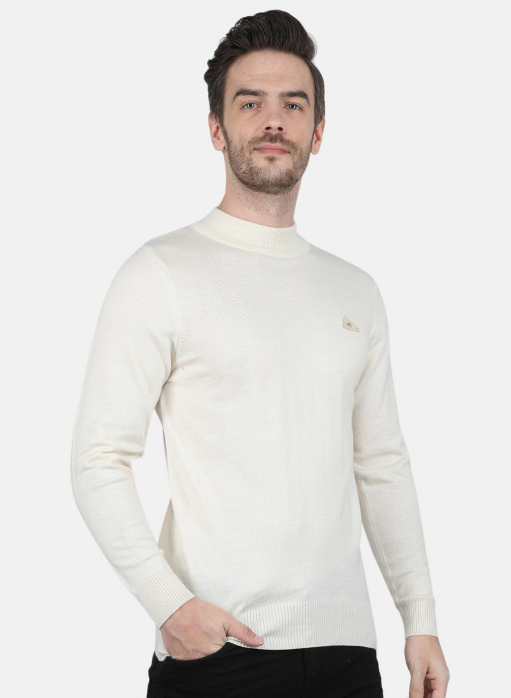 Men Off White Solid Pullover