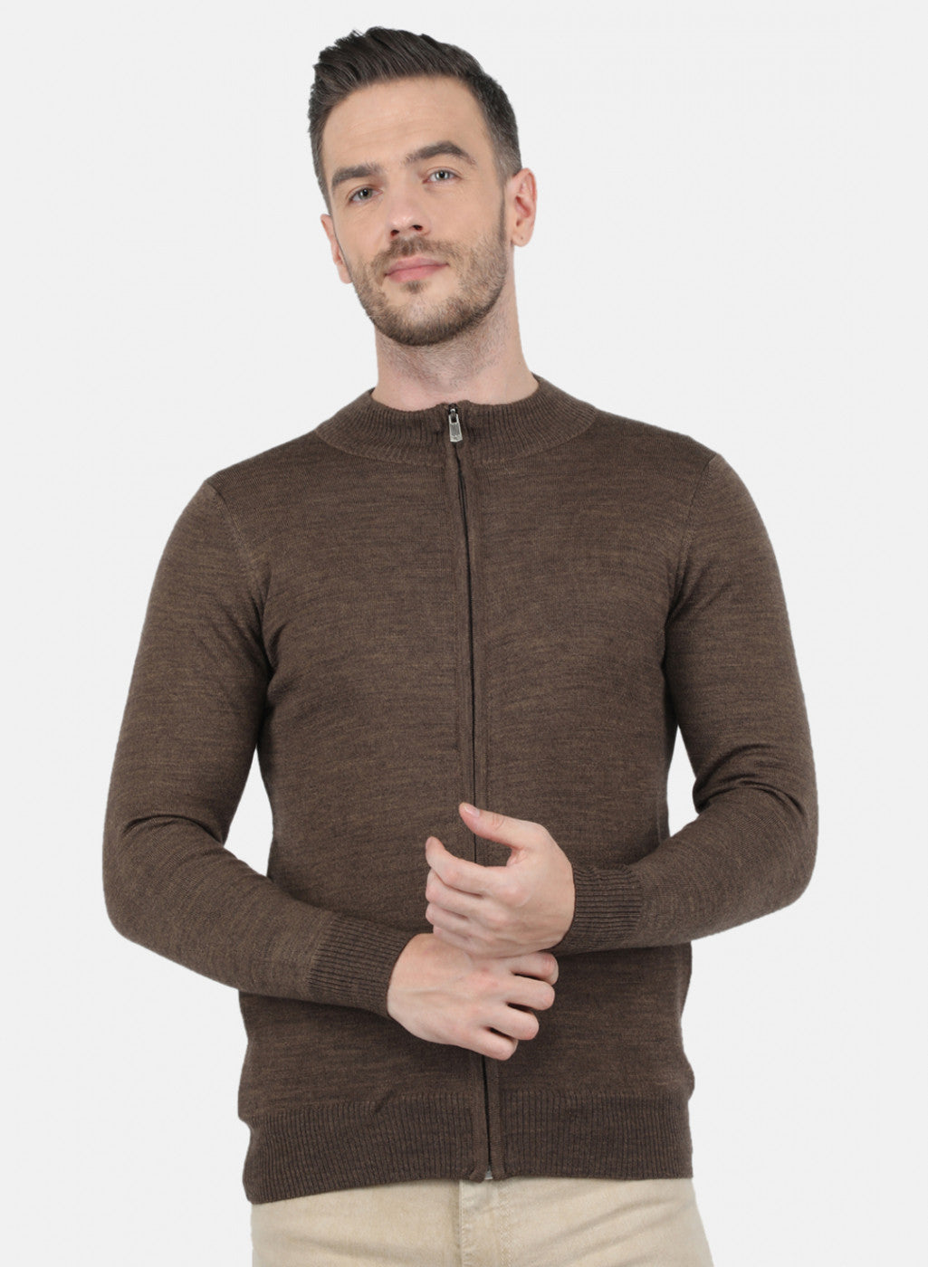 Men Brown Solid Pullover