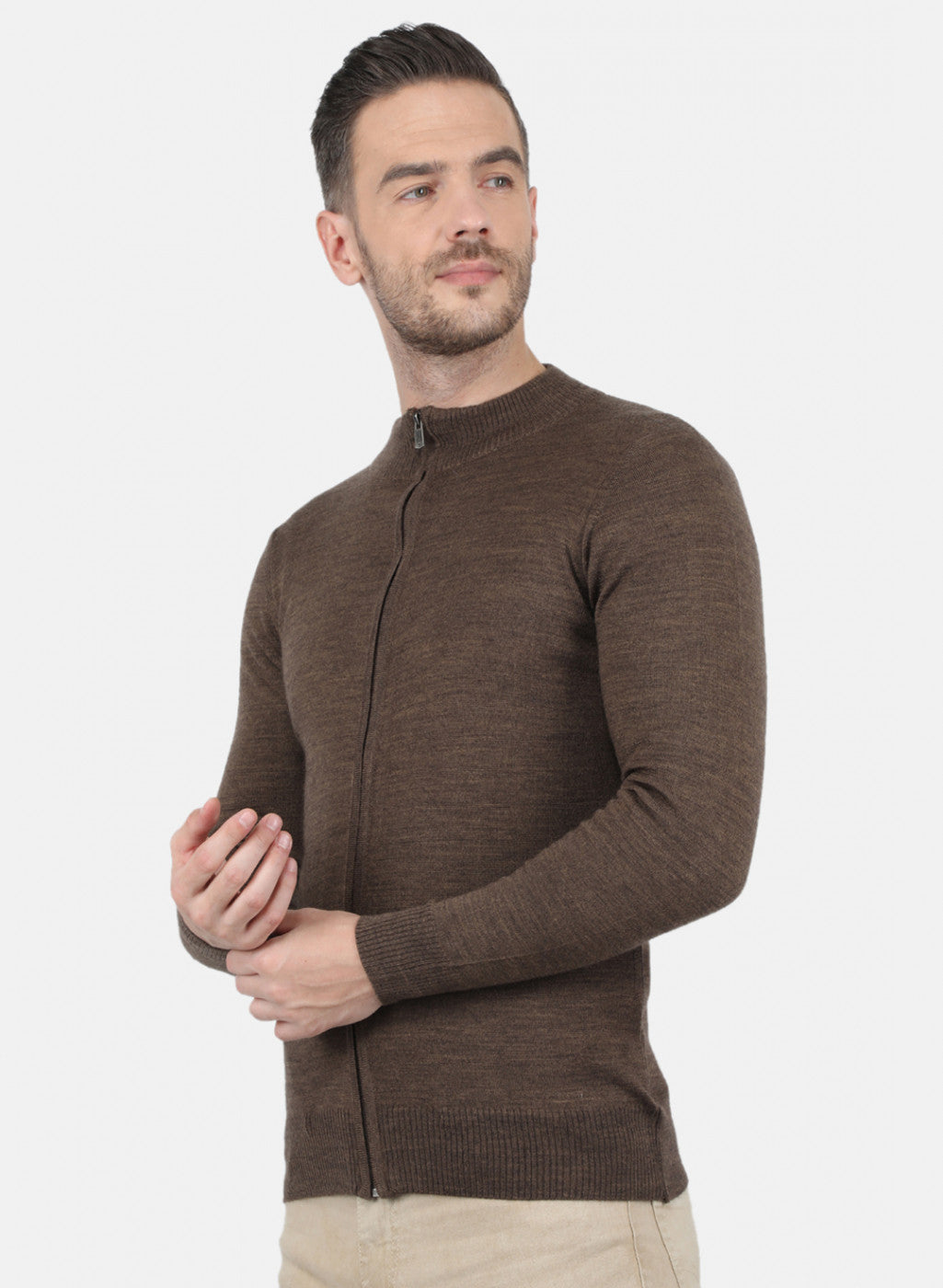 Men Brown Solid Pullover