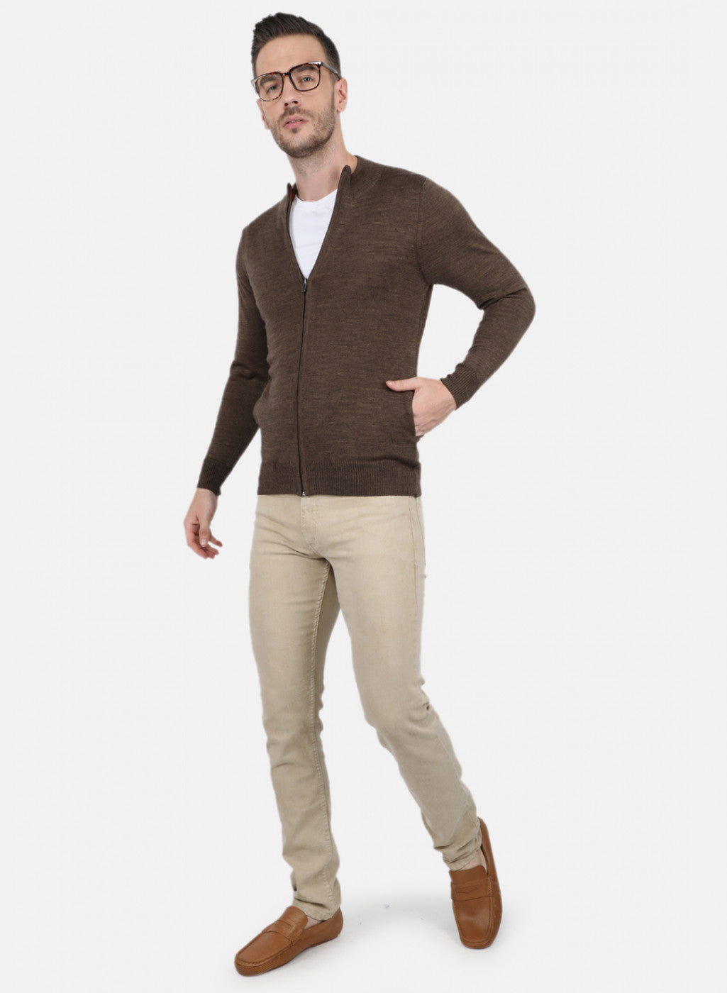 Men Brown Solid Pullover