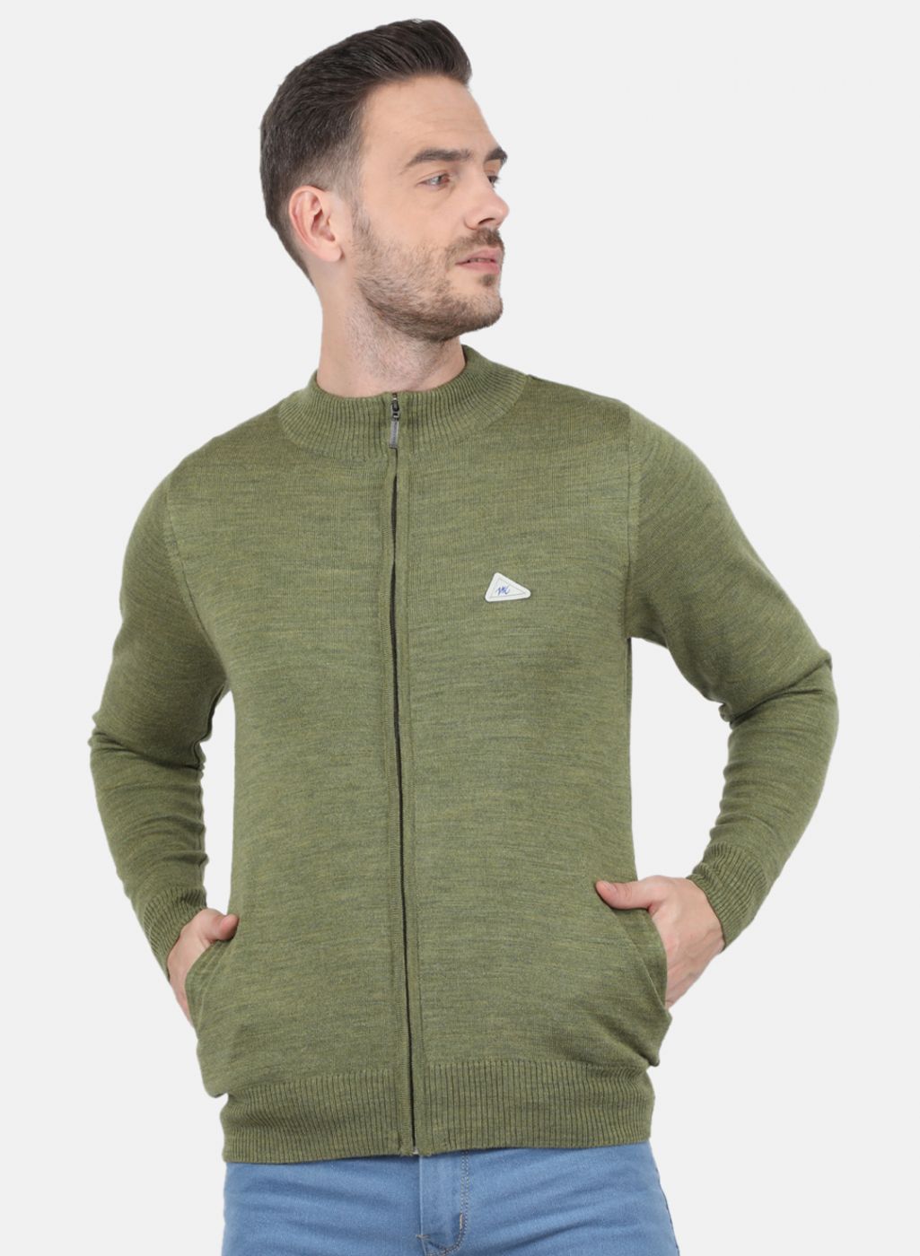 Men Olive Solid Pullover