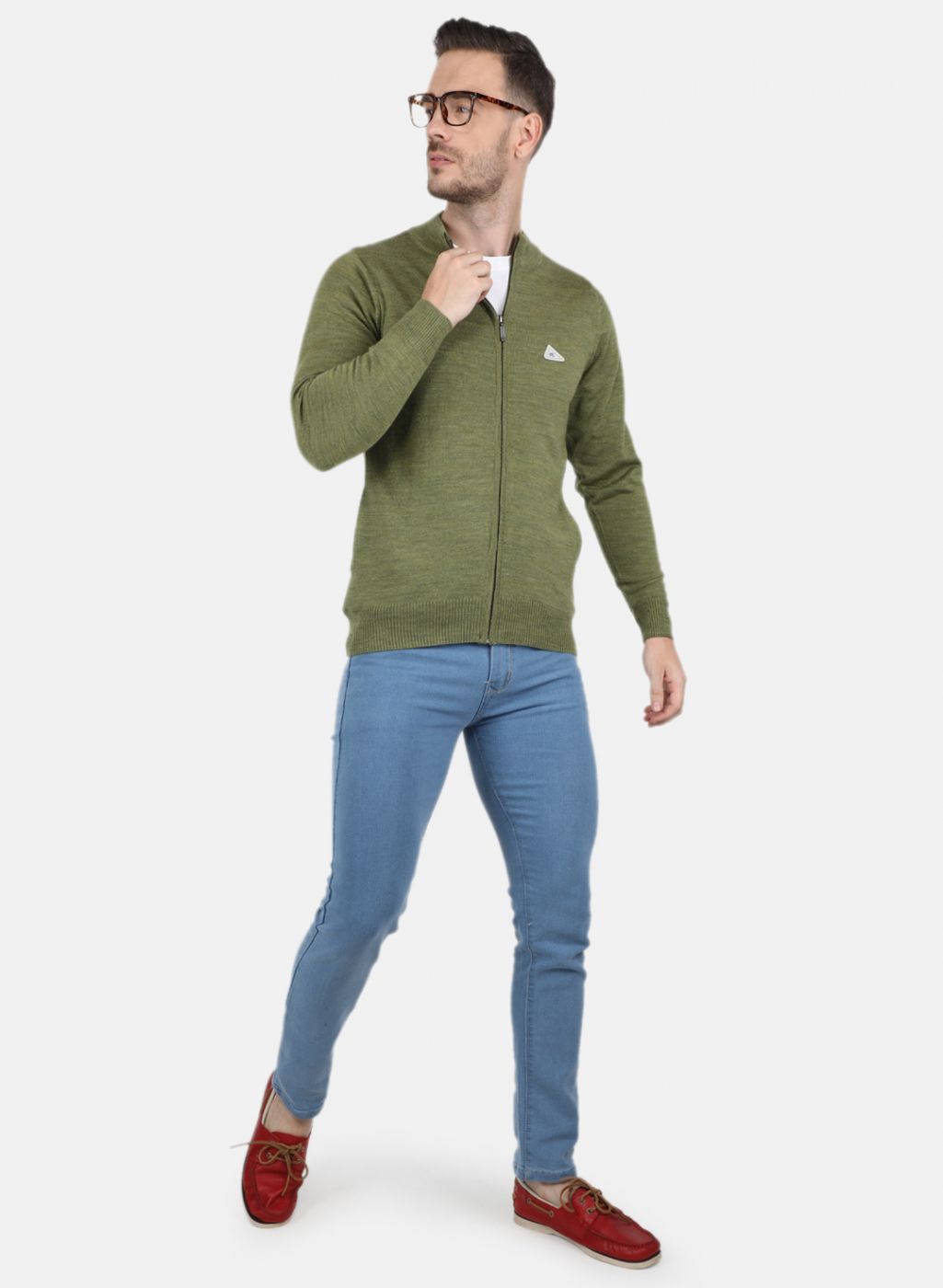 Men Olive Solid Pullover