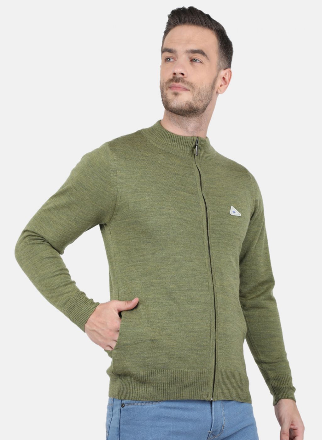 Men Olive Solid Pullover