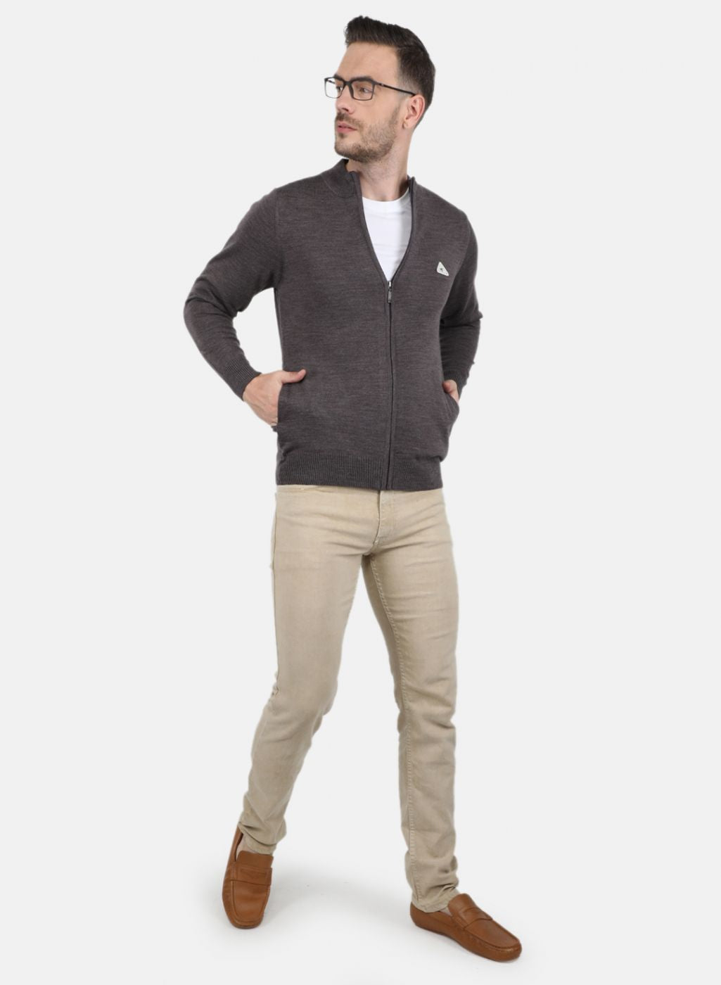 Men Light Brown Solid Pullover