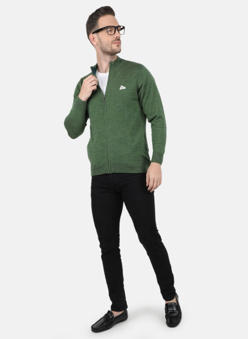 Men Olive Solid Pullover