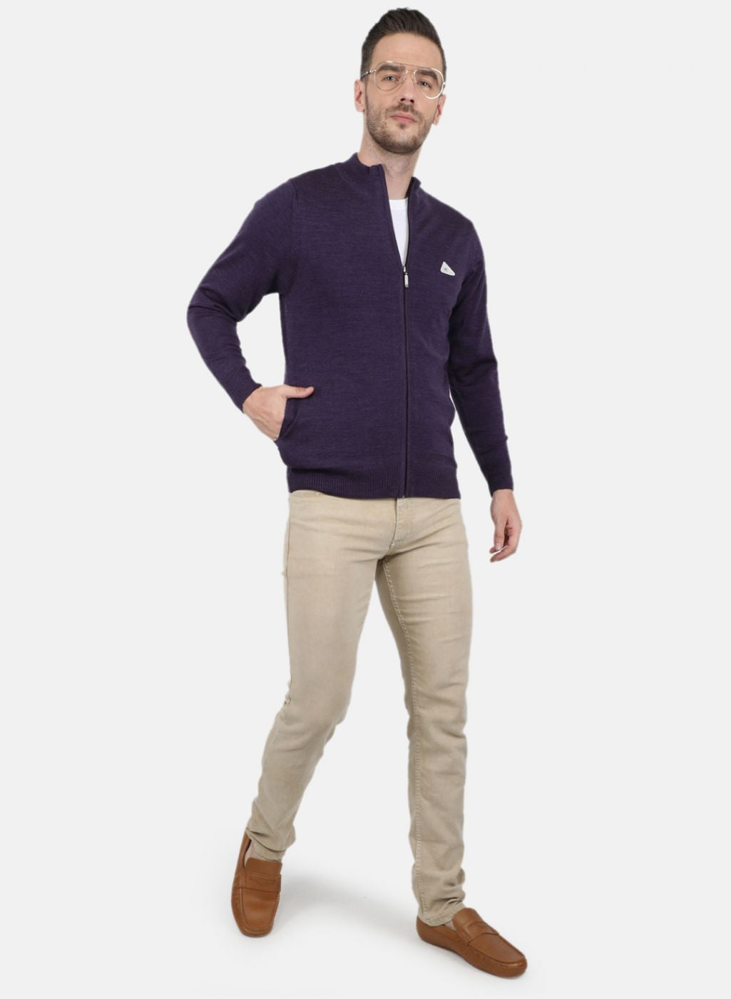 Men Purple Solid Pullover