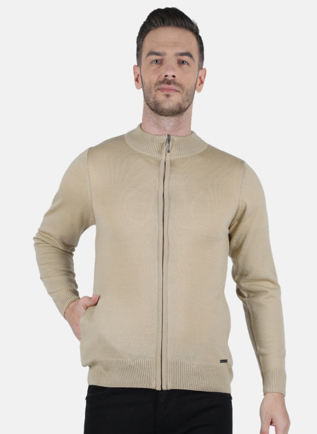 Men Beige Solid Pullover