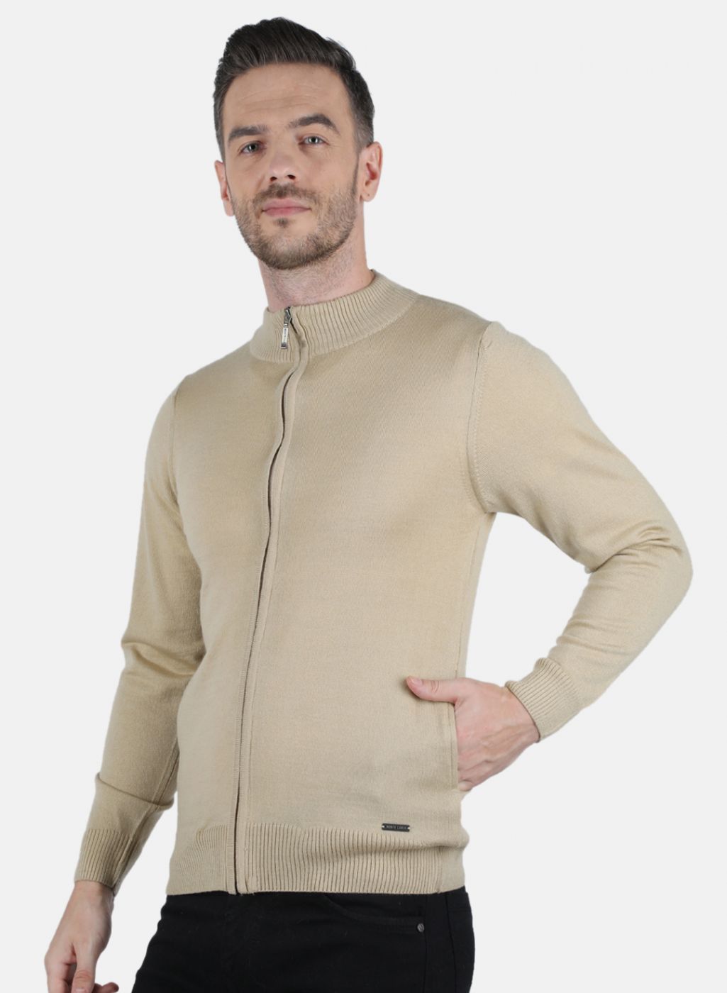 Men Beige Solid Pullover