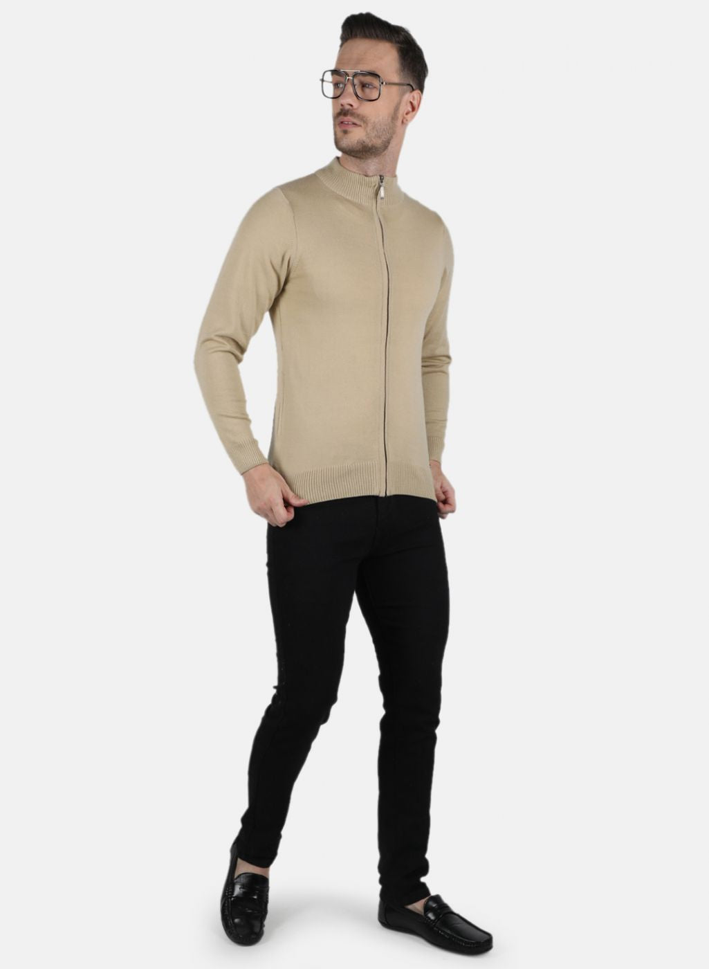 Men Beige Solid Pullover