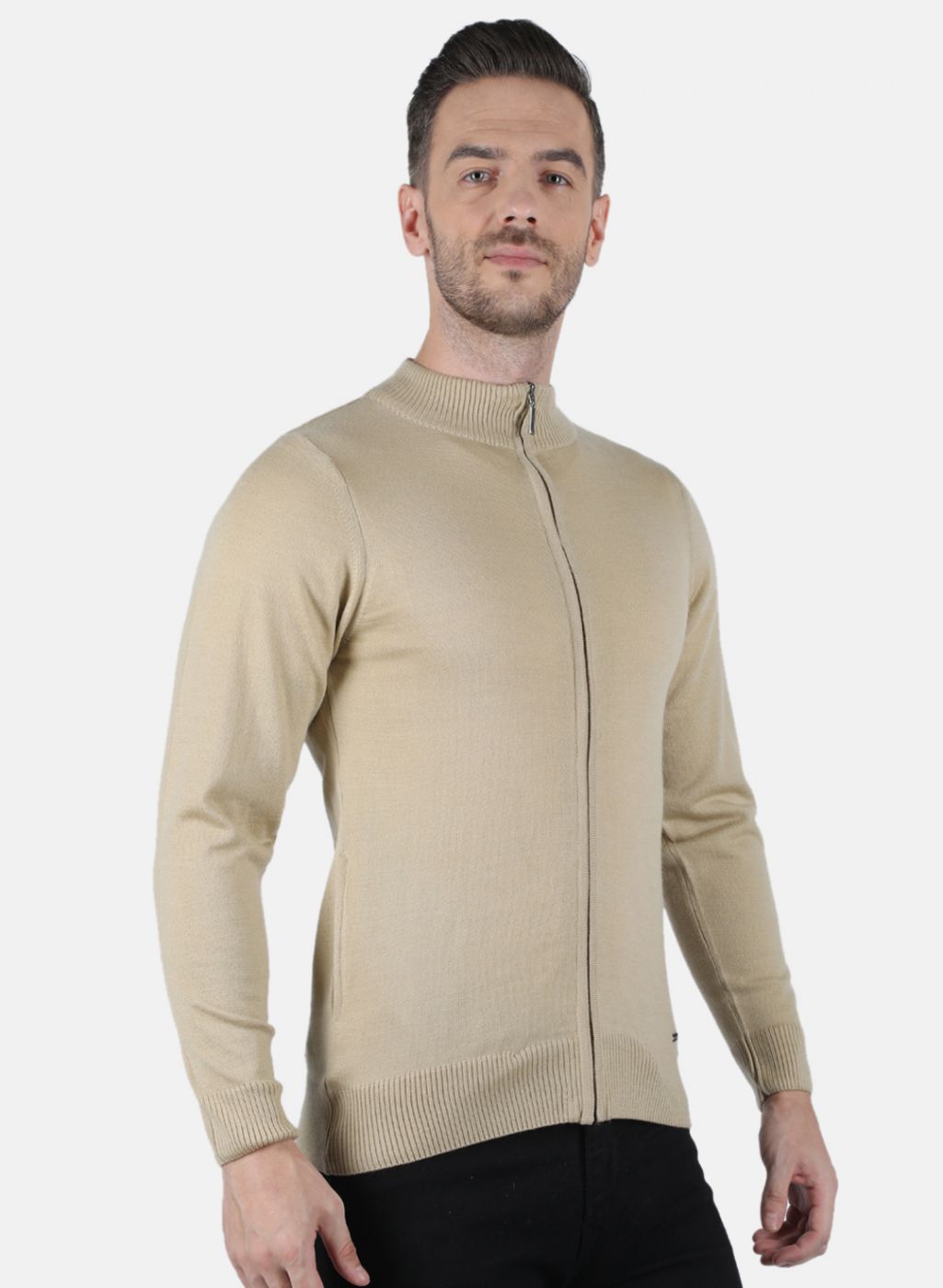 Men Beige Solid Pullover