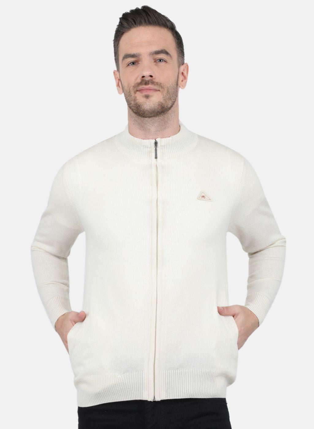 Men Off White Solid Pullover