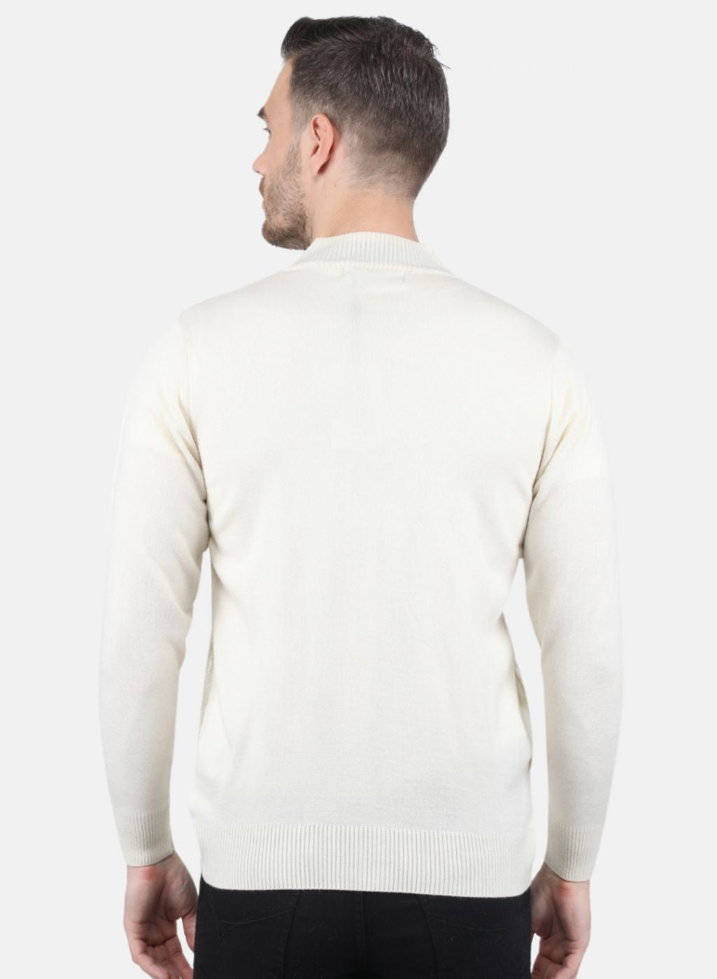 Men Off White Solid Pullover