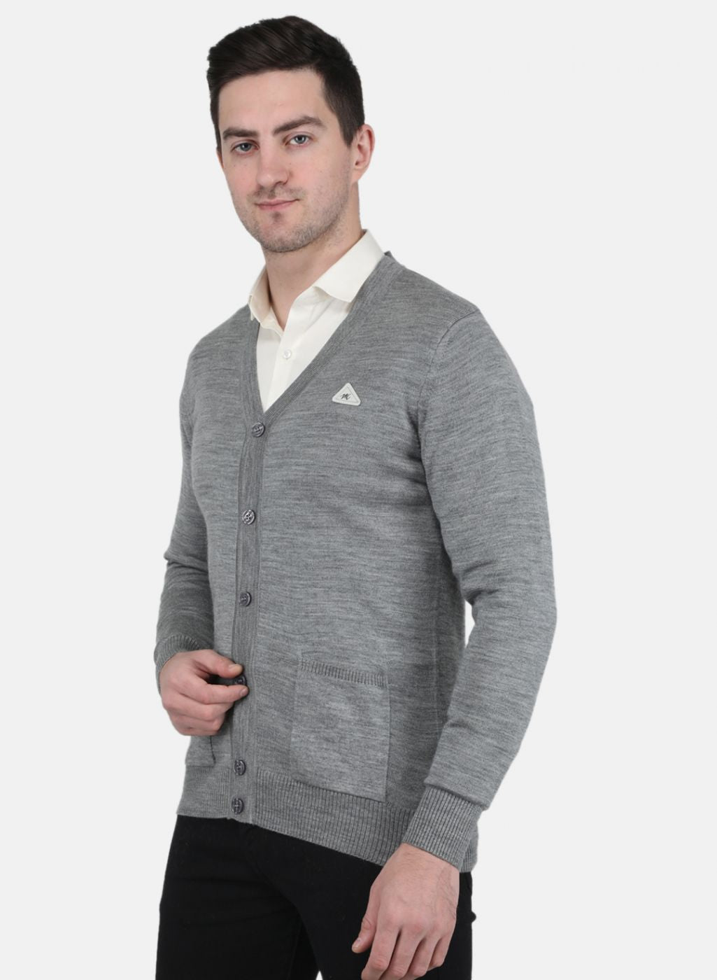 Men Grey Solid Cardigan