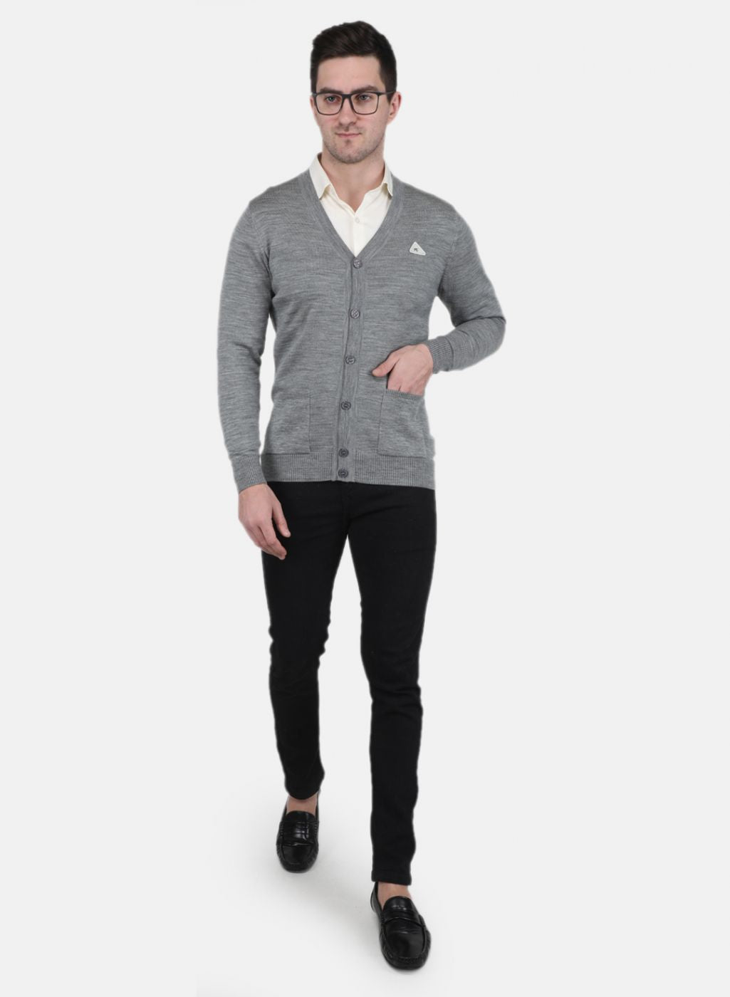 Men Grey Solid Cardigan