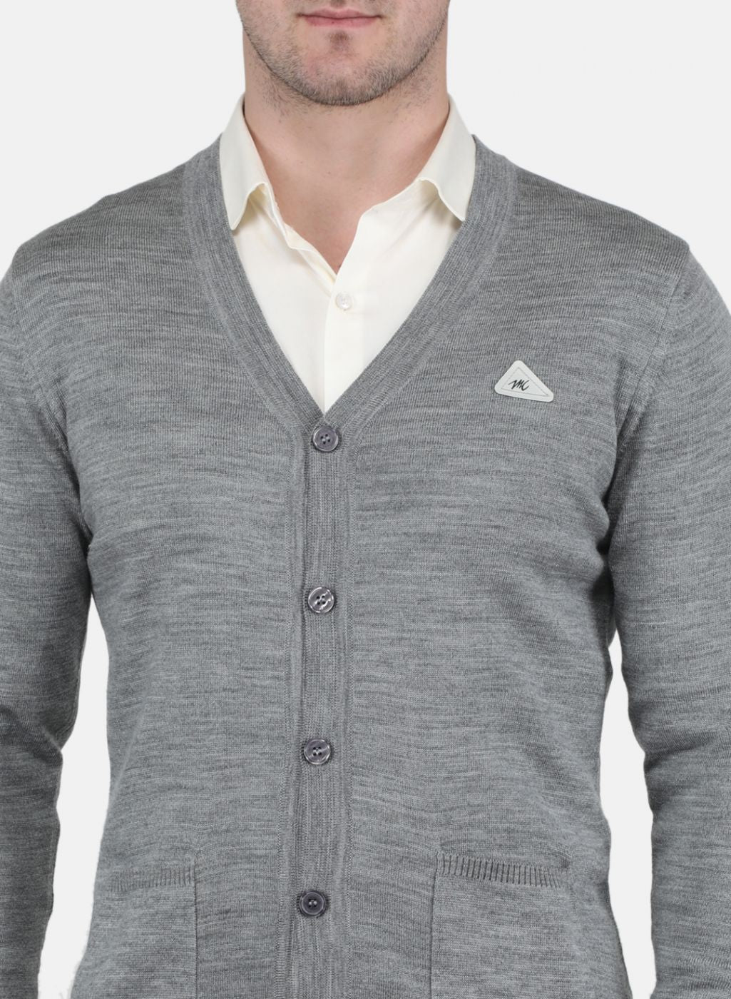 Men Grey Solid Cardigan