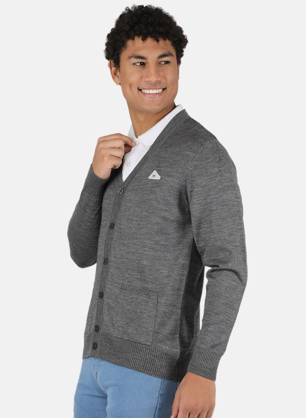 Men Grey Solid Cardigan