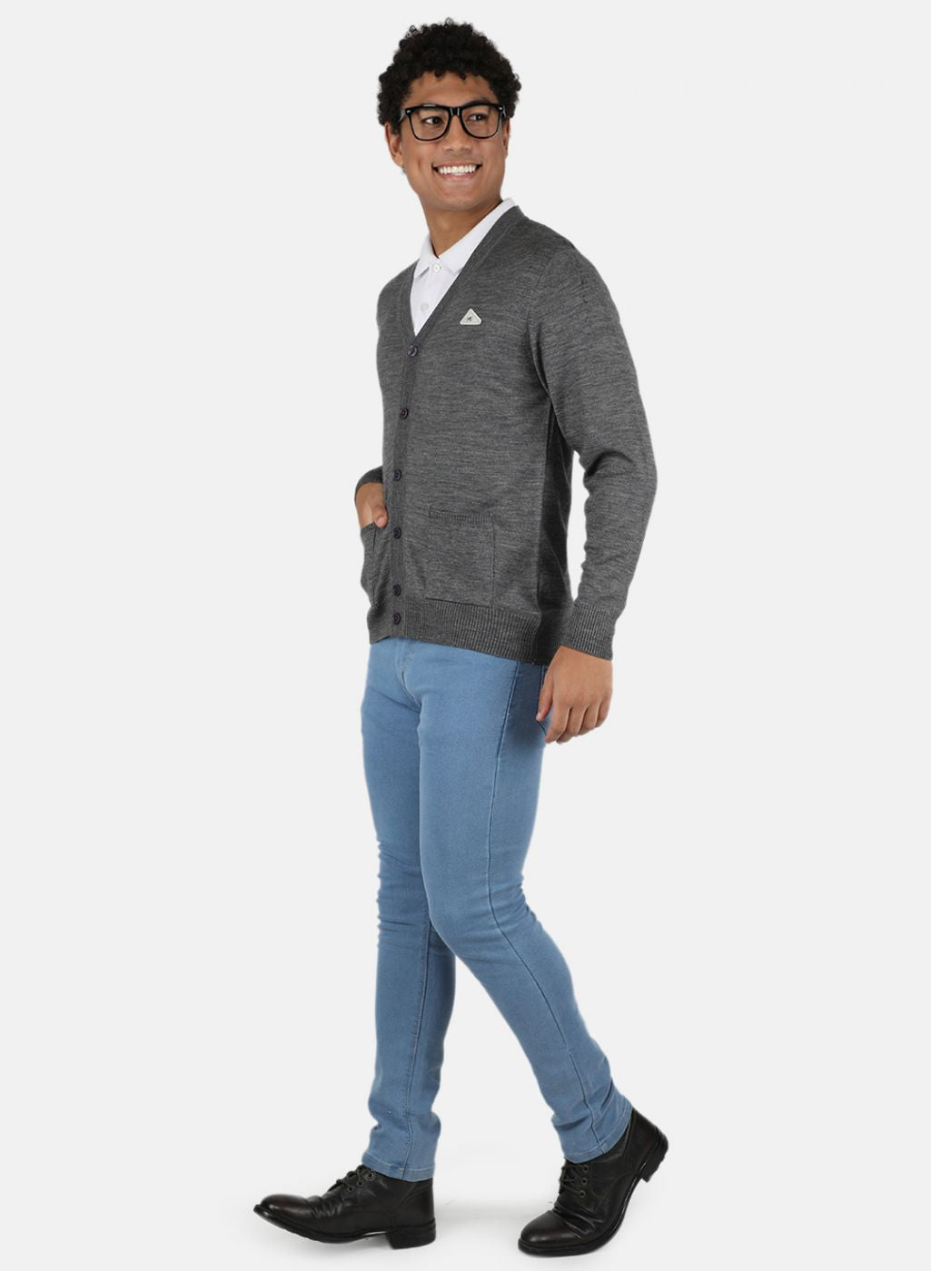 Men Grey Solid Cardigan