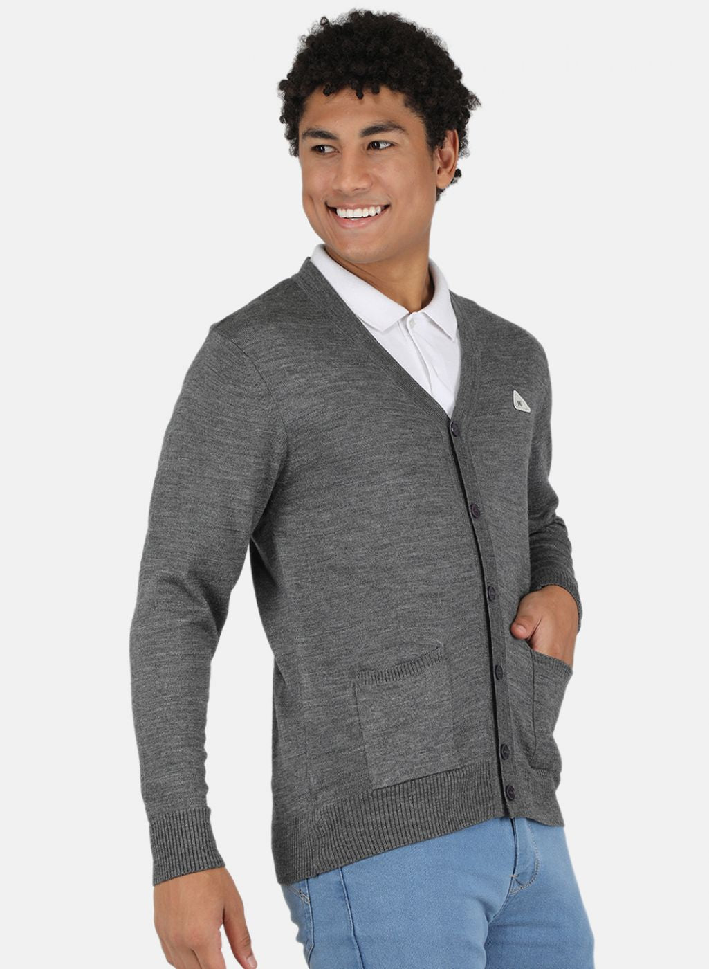 Men Grey Solid Cardigan