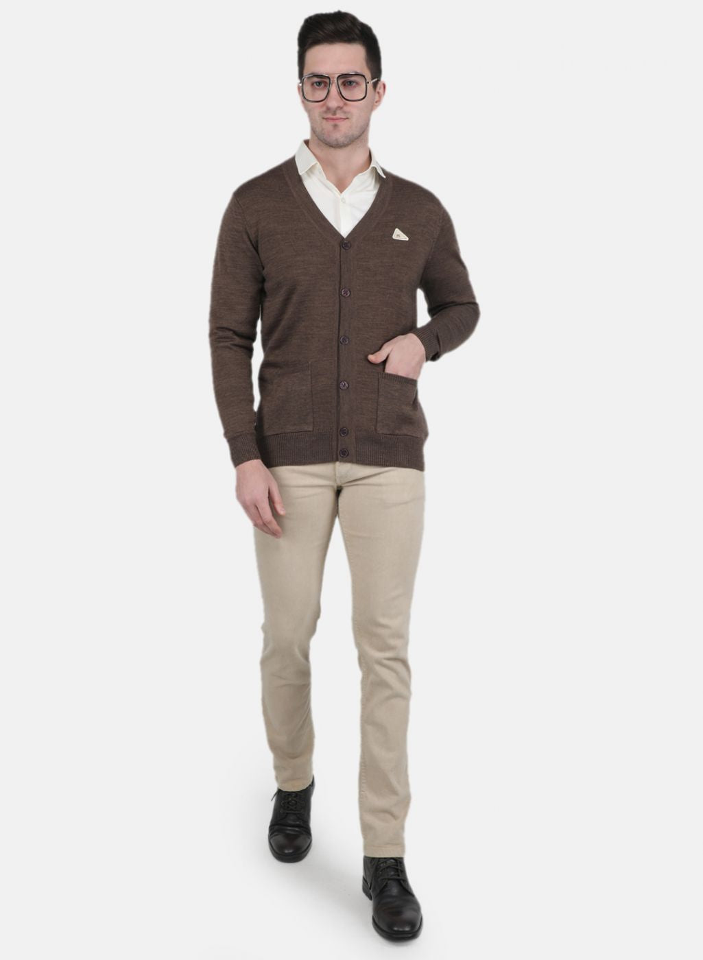 Men Brown Solid Cardigan