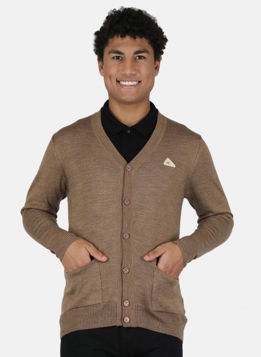 Men Khaki Solid Cardigan