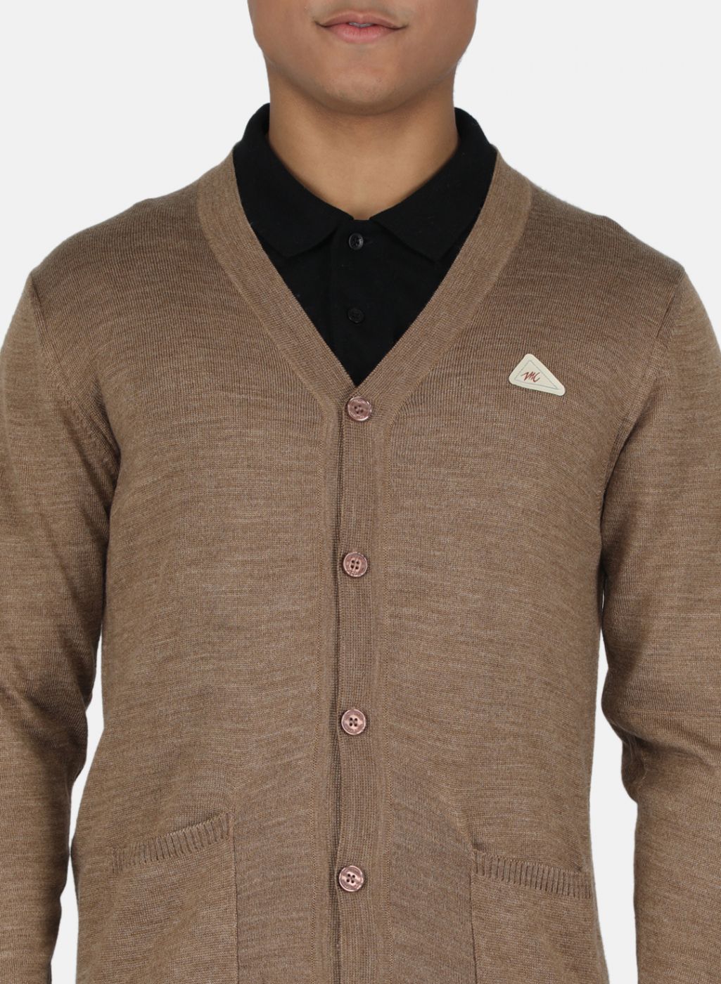 Men Khaki Solid Cardigan