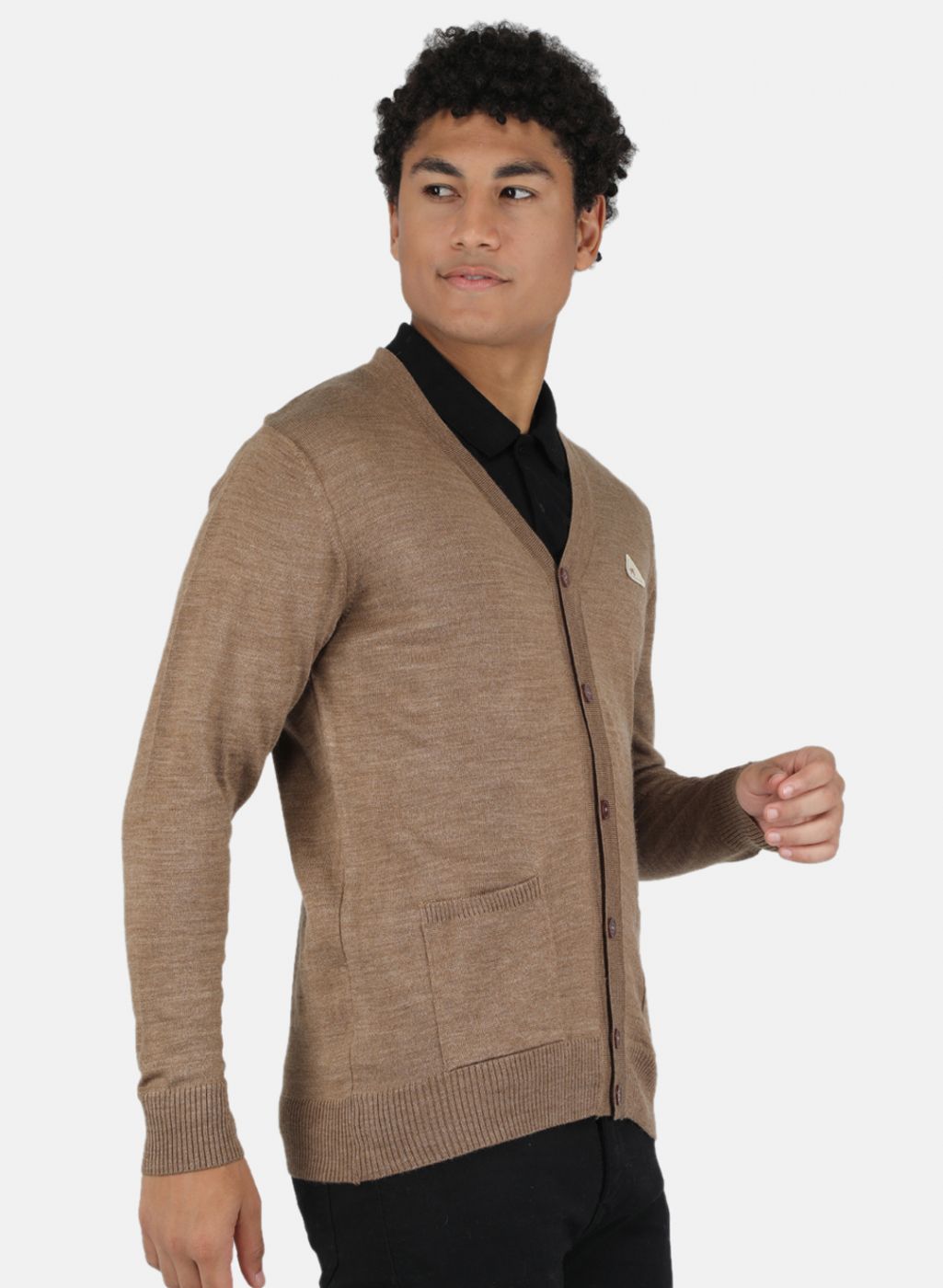 Men Khaki Solid Cardigan