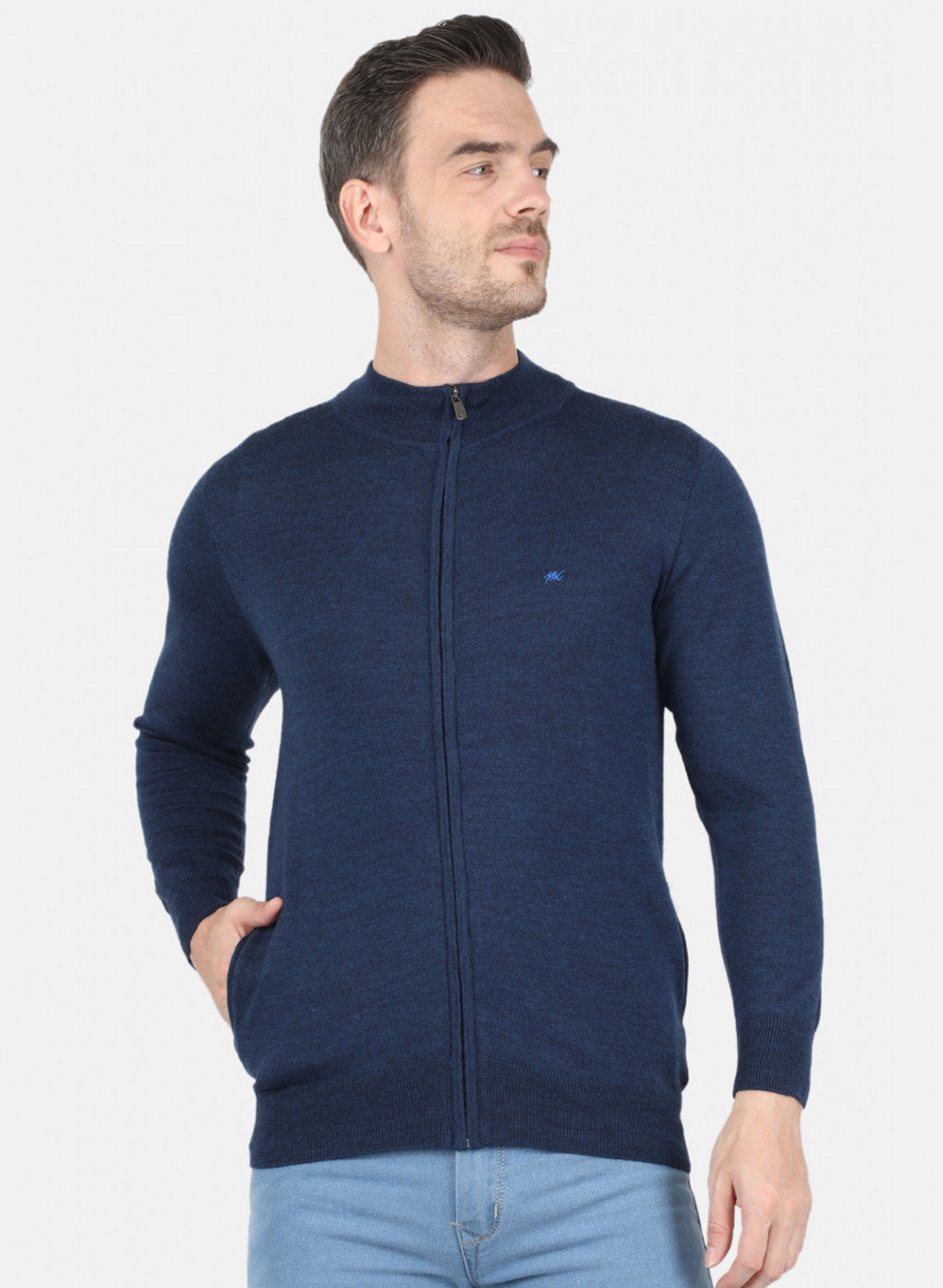 Men NAvy Blue Solid Pullover