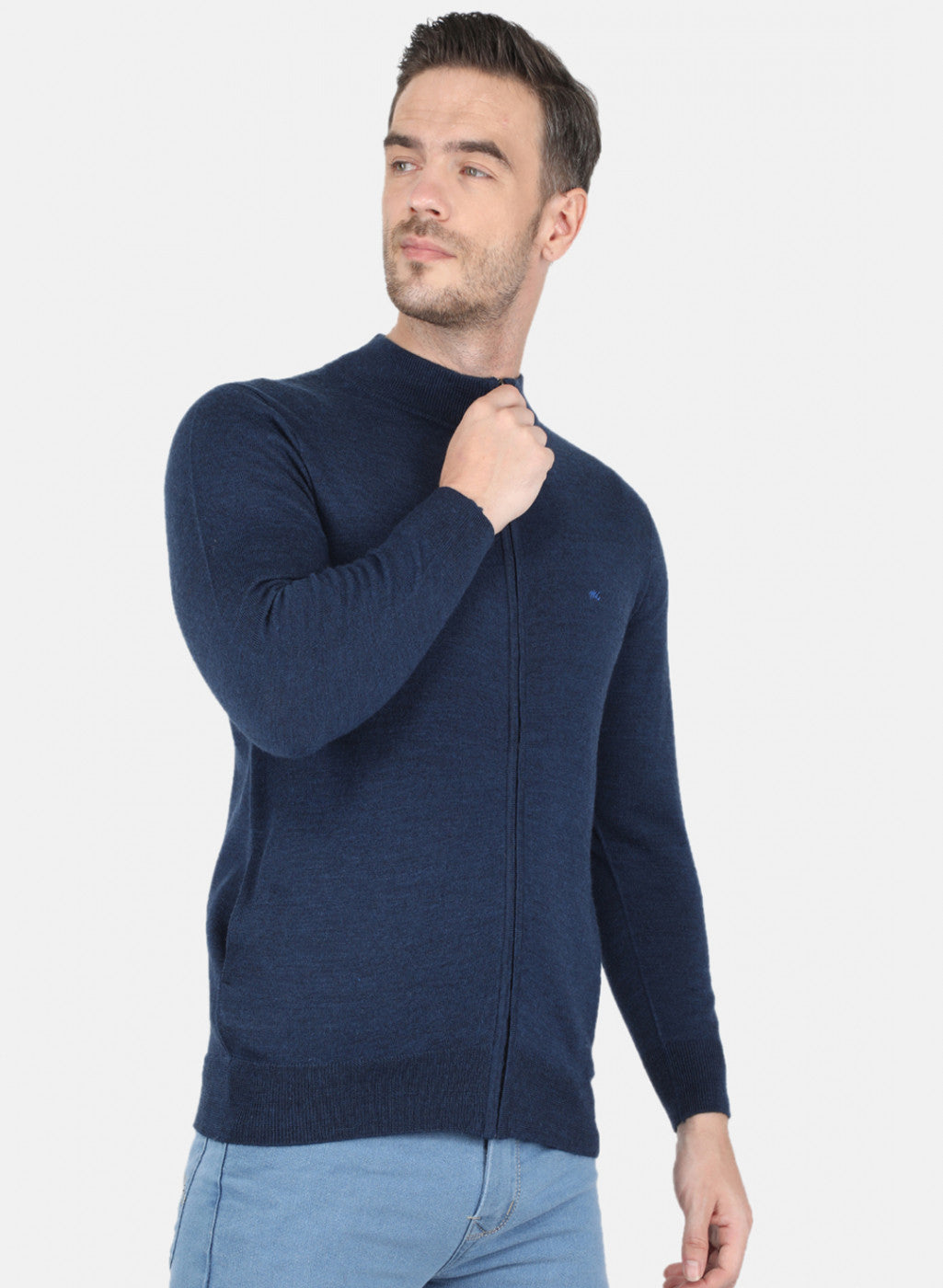 Men NAvy Blue Solid Pullover