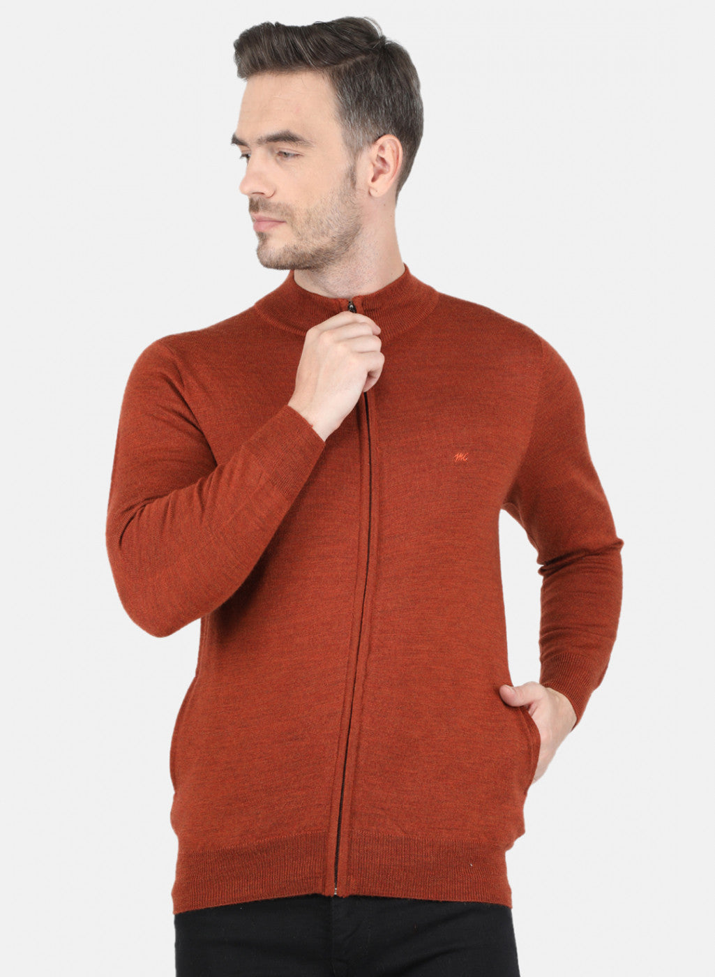 Men Rust Orange Solid Pullover