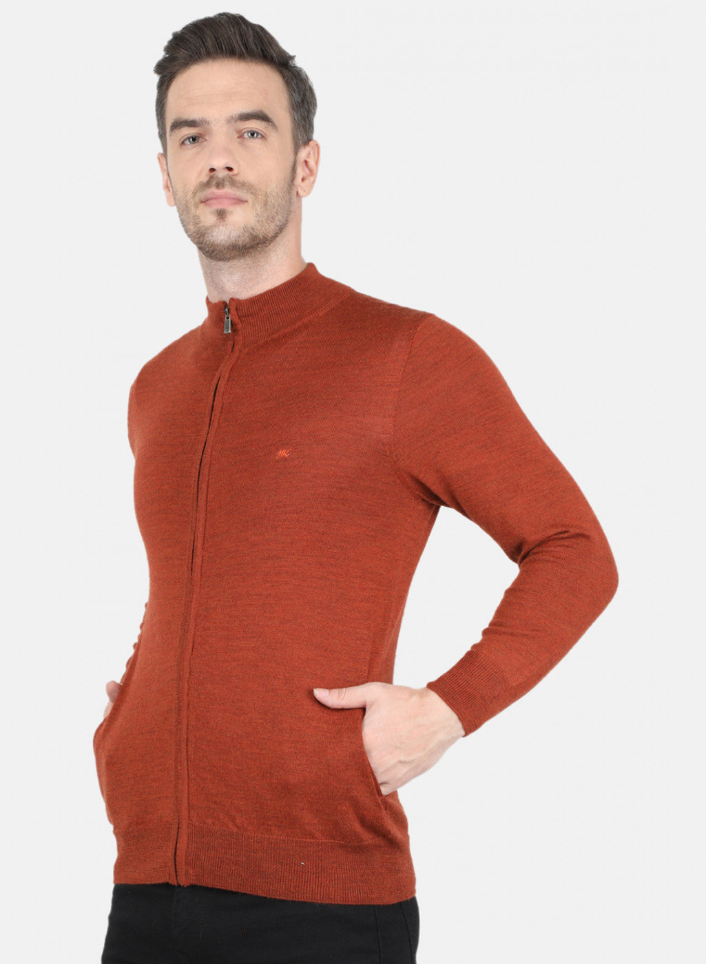 Men Rust Orange Solid Pullover