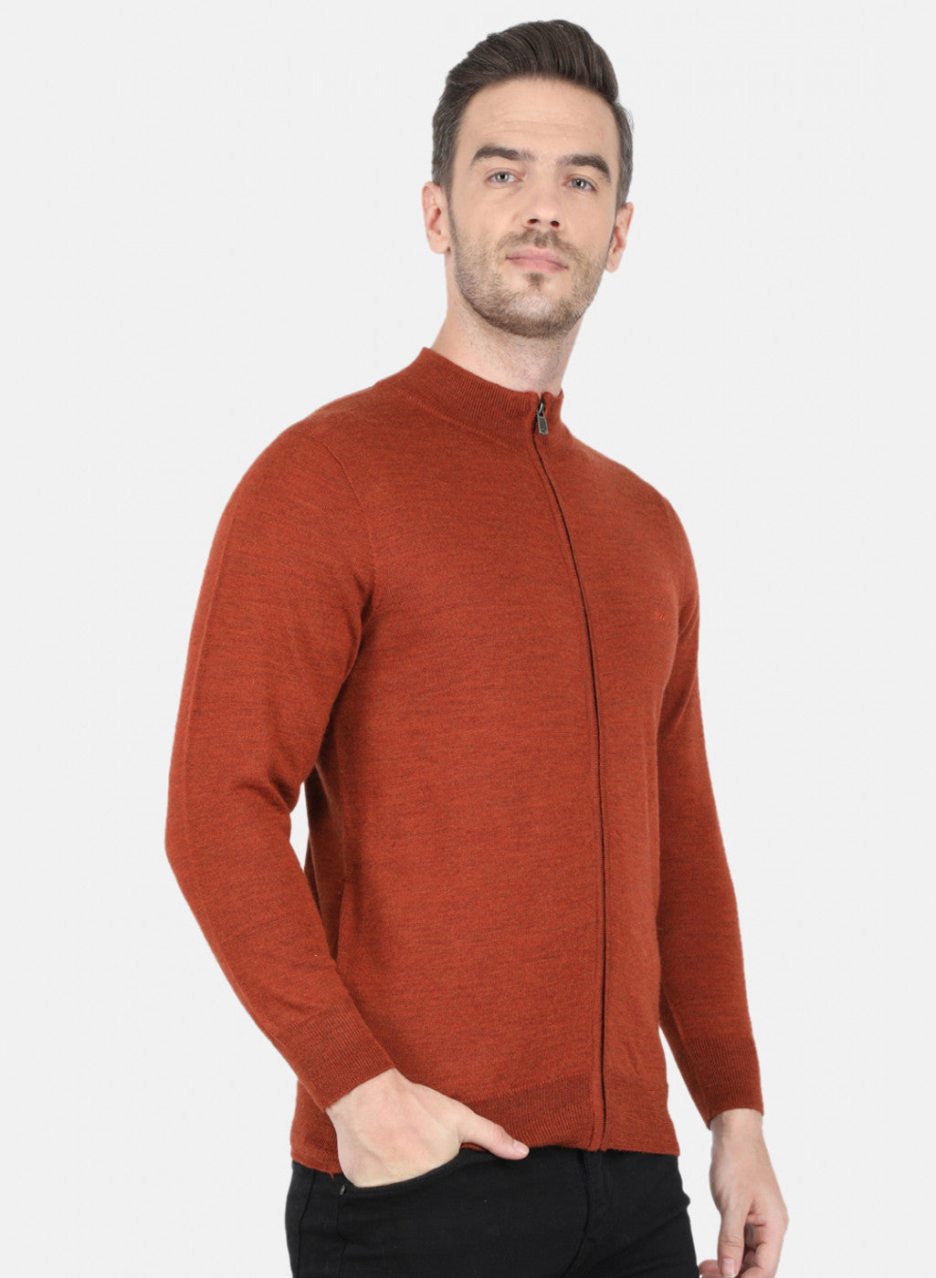 Men Rust Orange Solid Pullover